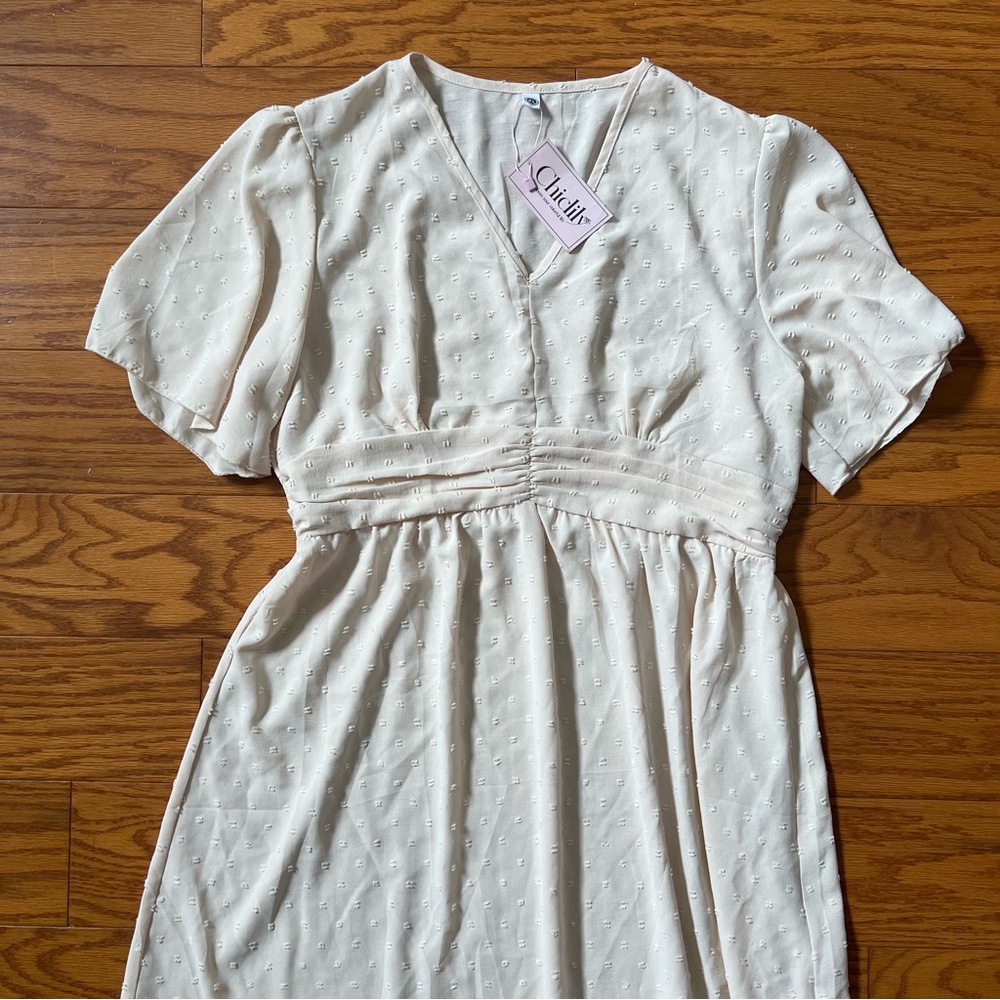 White Midi Dress with Short Sleeves Brand New NWT Chiclily dress xl extra large - Picture 4 of 9